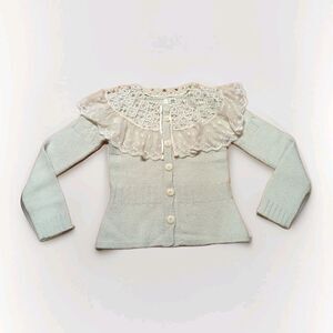 Moth Anthropologie Sweater Cardigan Womens Small Cream Crochet Lace Alpaca